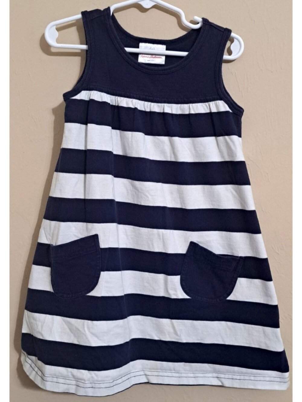 Hanna Andersson Girl's 4T Navy & White Bold Stripe Sleeveless Cotton Dress